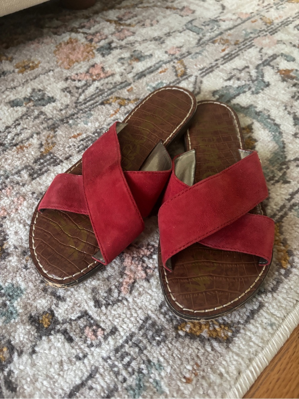 Sam Edelman Red Suede Crisscross Slide Sandals